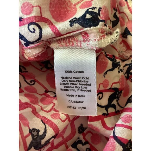 Talbots Monkey Print Tunic Top Sz 2X Pink White Embroidered - Picture 8 of 10